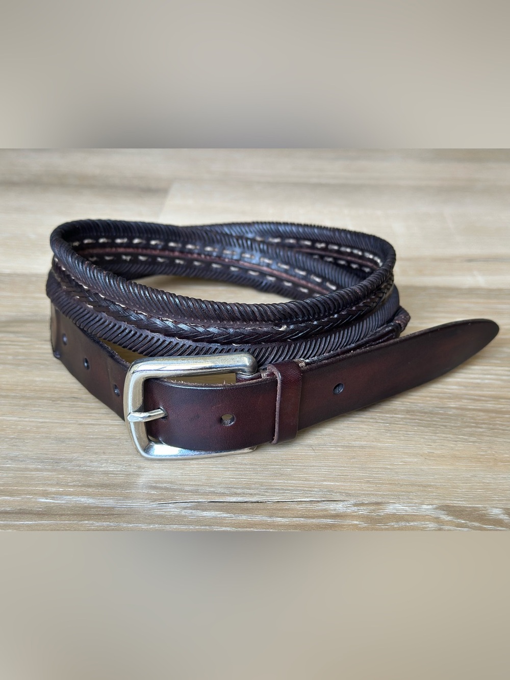 Brunello Cucinelli Brown Braided Leather Belt Size 95 Made in Italy Luxury